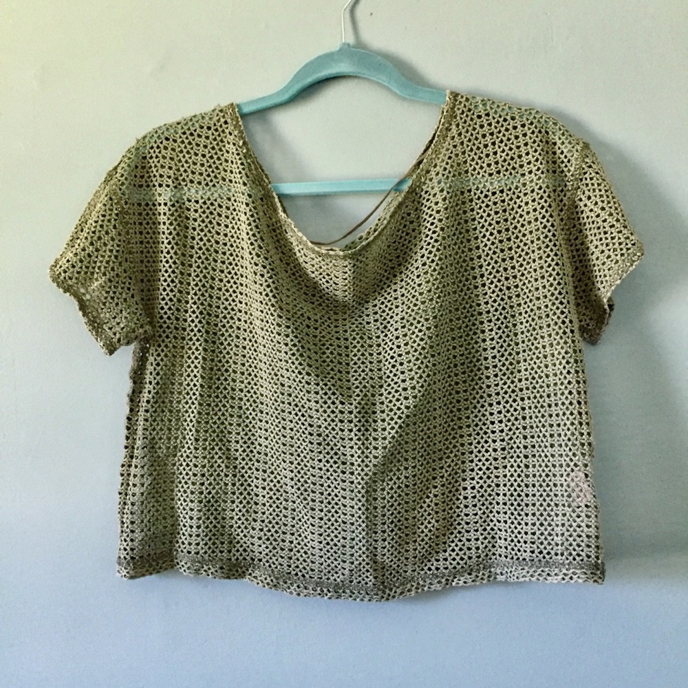 We The Free Green Crochet Fishnet Crop Top